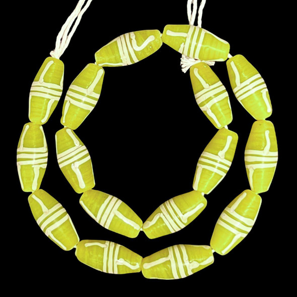 Indonesian Java Glass, French Cross, Lime Green, 27x13mm, 18in Strand