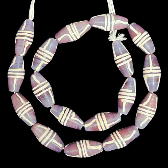 Indonesian Java Glass, French Cross, Purple, 27x13mm, 18in Strand