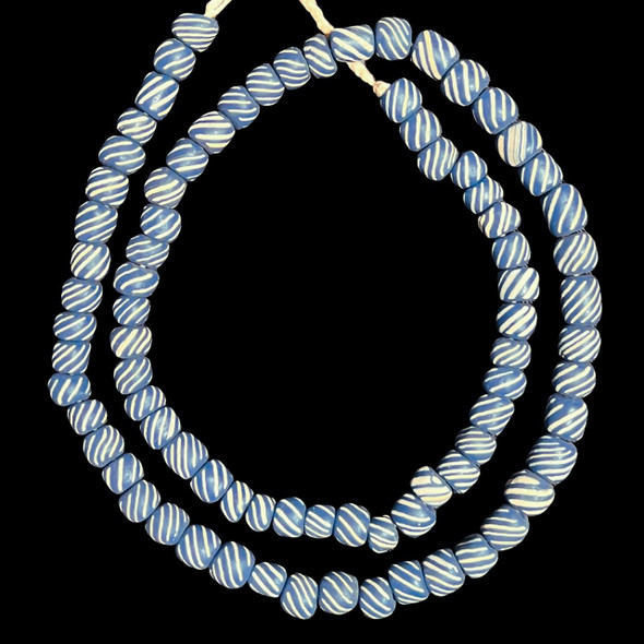 Indonesian Java Glass, Gooseberry, Blue & White, 8mm, 24in Strand