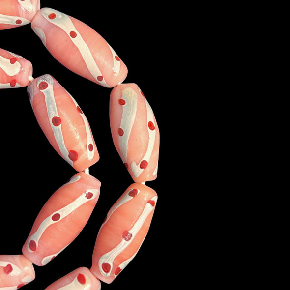 African Glass, Spiral, Pink, 27x12mm, 18in Strand