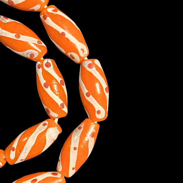 African Glass, Spiral, Orange, 27x12mm, 18in Strand