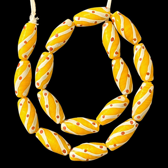 African Glass, Spiral, Yellow, 27x12mm, 18in Strand