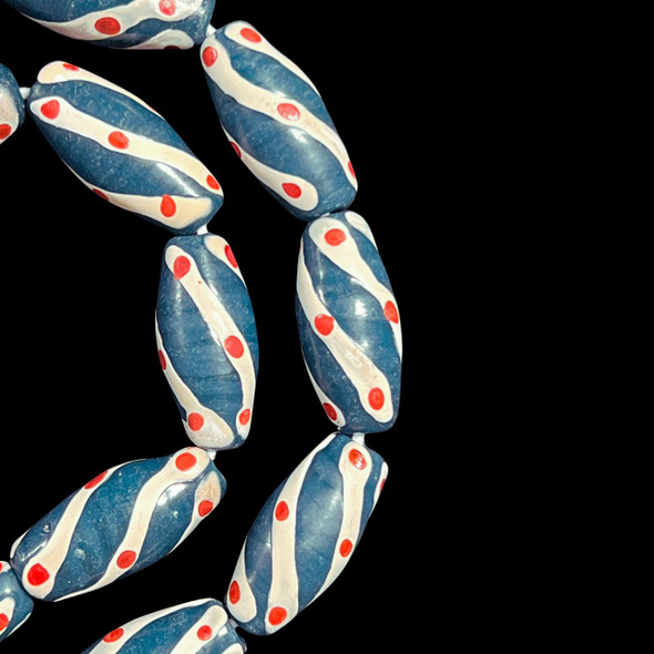 African Glass, Spiral, Teal, 27x12mm, 18in Strand