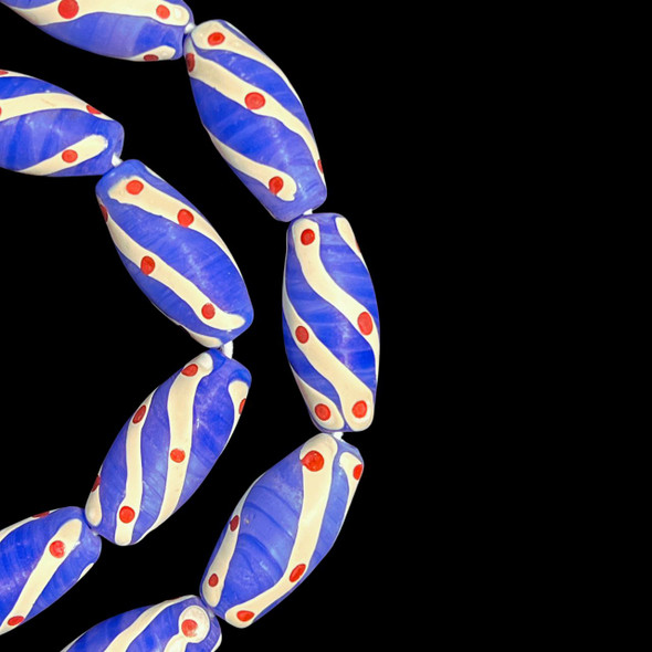 African Glass, Spiral, Blue, 27x12mm, 18in Strand