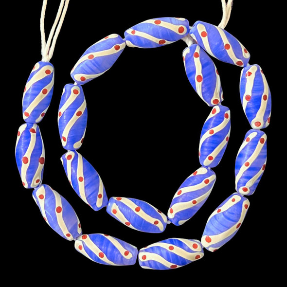 African Glass, Spiral, Blue, 27x12mm, 18in Strand