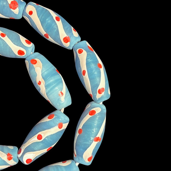 African Glass, Spiral, Light Blue, 27x12mm, 18in Strand