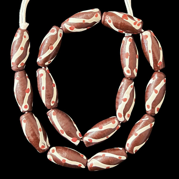 African Glass, Spiral, Brown, 27x12mm, 18in Strand