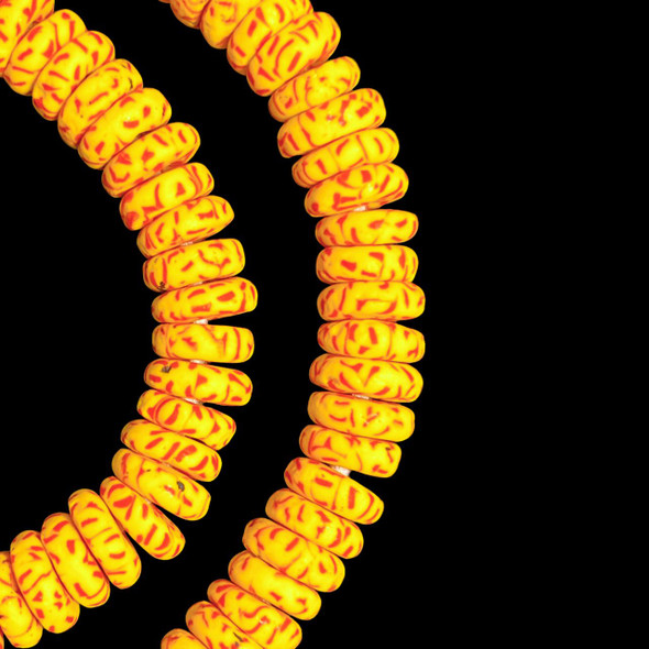 African Glass, Ghanaian, Fused Rondelle, Yellow, 11x4mm, 20in Strand