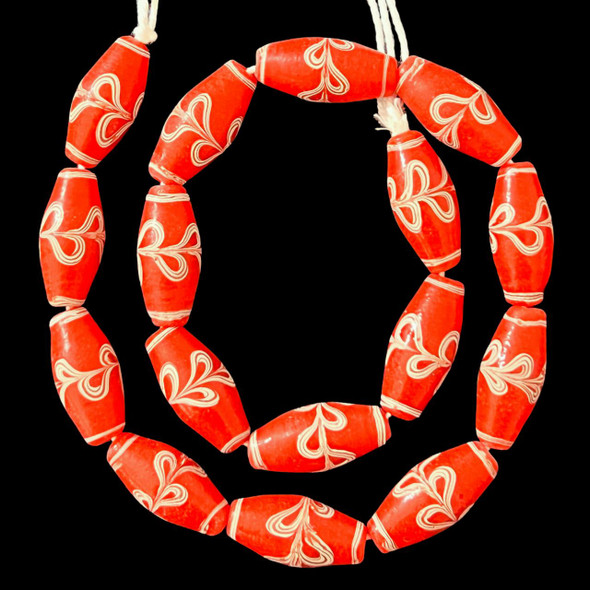 Indonesian Java Glass, Lewis & Clark, Red, 27x13mm, 18in Strand