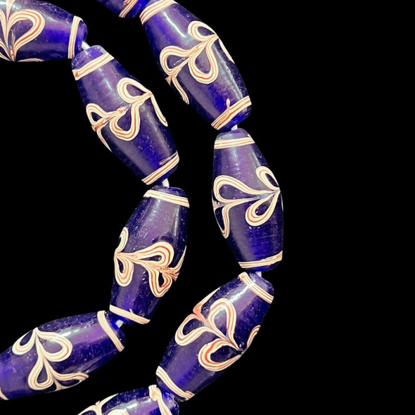 Indonesian Java Glass, Lewis & Clark, Dark Blue, 27x13mm, 18in Strand