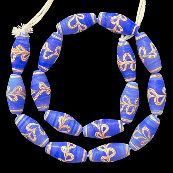 Indonesian Java Glass, Lewis & Clark, Blue, 27x13mm, 18in Strand
