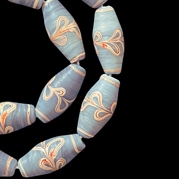 Indonesian Java Glass, Lewis & Clark, Blue-Grey, 27x13mm, 18in Strand