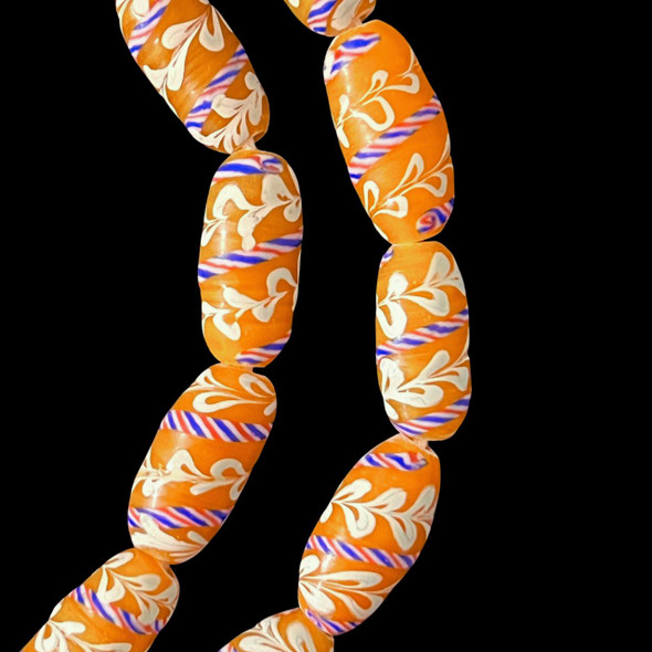 Indonesian Java Glass, Lewis & Clark, Orange, 24x12mm, 28in Strand