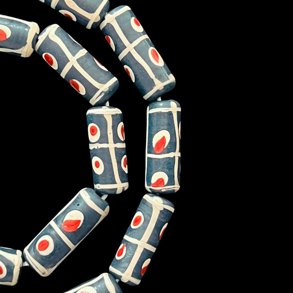 Indonesian Java Glass, Tic Tac Toe, Teal, 25x11mm, 18in Strand