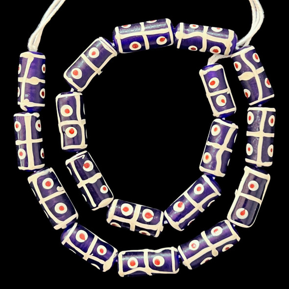 Indonesian Java Glass, Tic Tac Toe, Dark Blue, 25x11mm, 18in Strand