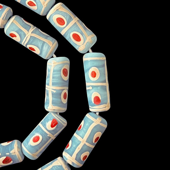 Indonesian Java Glass, Tic Tac Toe, Blue, 25x11mm, 18in Strand