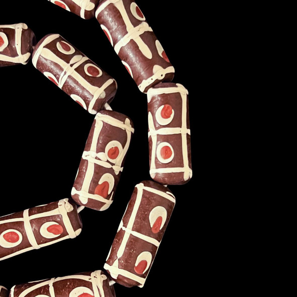 Indonesian Java Glass, Tic Tac Toe, Brown, 25x11mm, 18in Strand