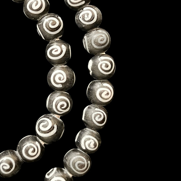 African Glass, Evil Eye, Black, 11mm, 26in Strand