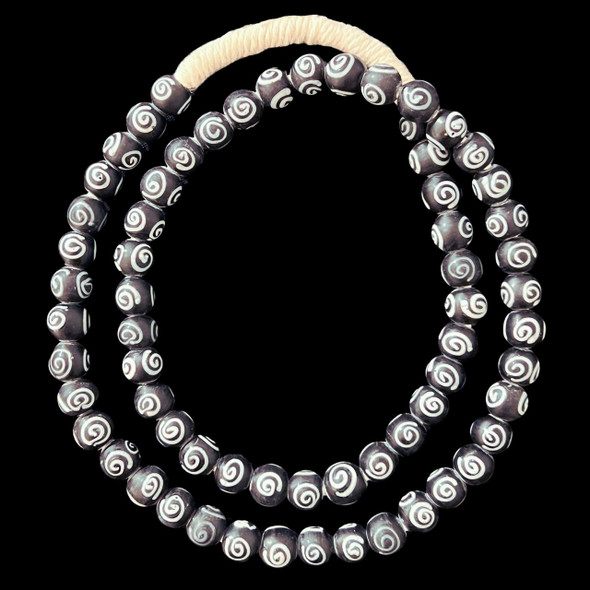 African Glass, Evil Eye, Black, 11mm, 26in Strand