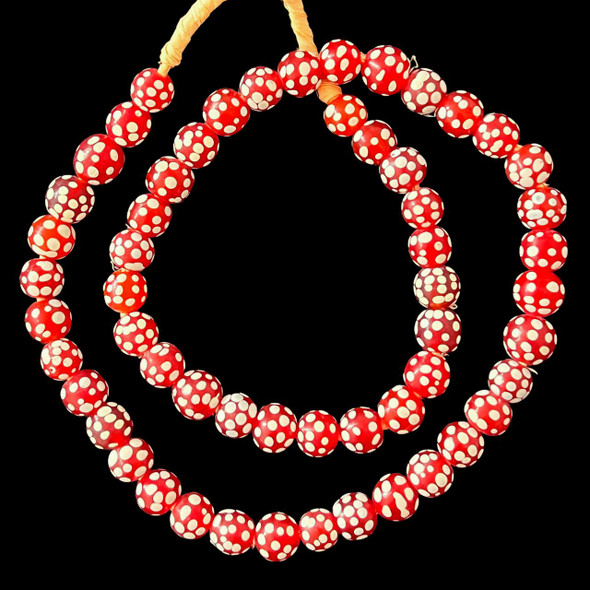 African Glass, Skunk Eye, Red, 12-14mm, 26in Strand
