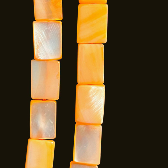 Shell, Smooth Rectangle, Orange, Dyed, 13x9mm
