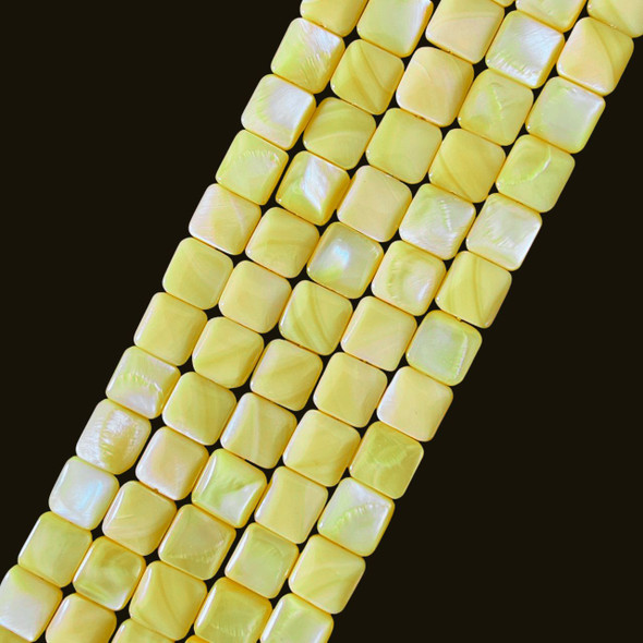 Shell, Smooth Square, Yellow, Dyed, 10mm