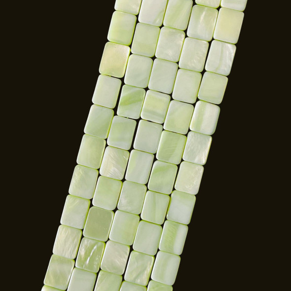 Shell, Smooth Rectangle, Green, Dyed, 10x8mm