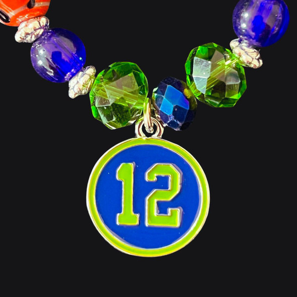Bracelet, Stretchy, Seahawks, Blue & Green Crystals, Hand Painted Porcelain Footballs & Enamel Charms