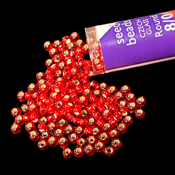 Seed Beads, 8/0 Czech, Round, Ruby S/L, 22 gram Tube