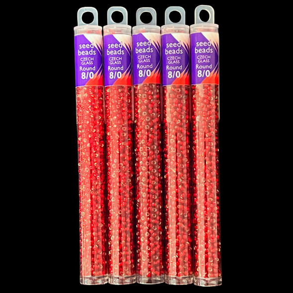 Seed Beads, 8/0 Czech, Round, Ruby S/L, 22 gram Tube