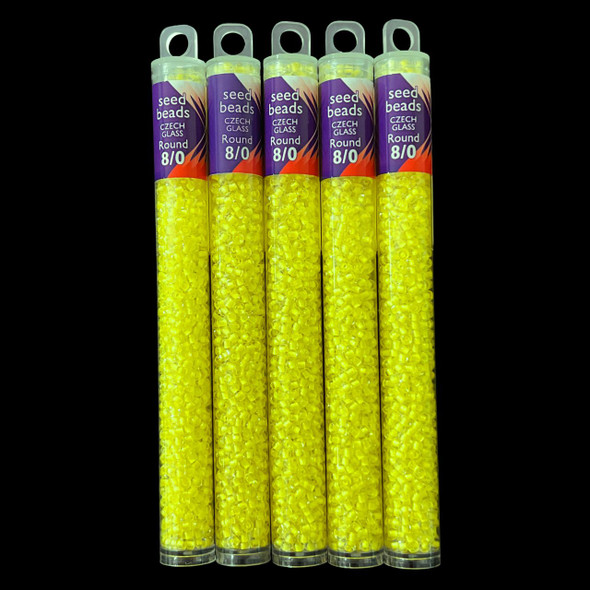 Seed Beads, 8/0 Czech, Round, Crystal Neon Yellow, 22 gram Tube