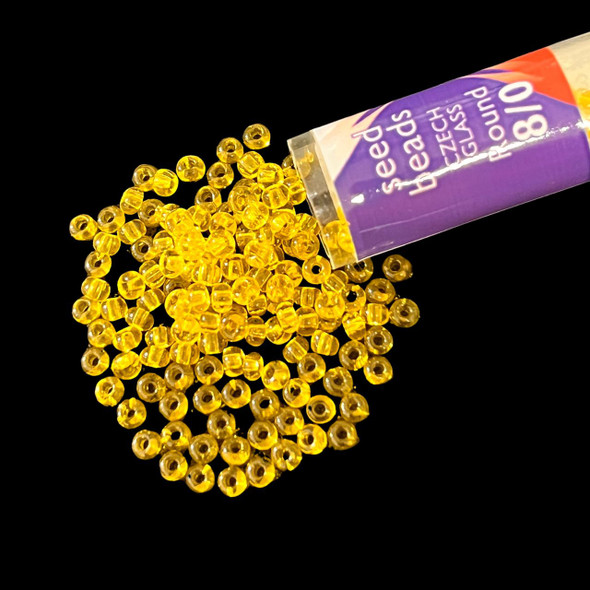 Seed Beads, 8/0 Czech, Round, Yellow Trans, 22 gram Tube