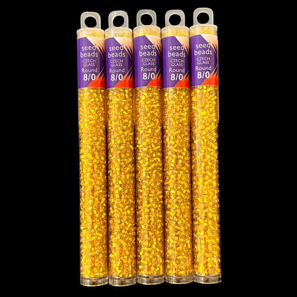 Seed Beads, 8/0 Czech, Round, Yellow S/L, 22 gram Tube