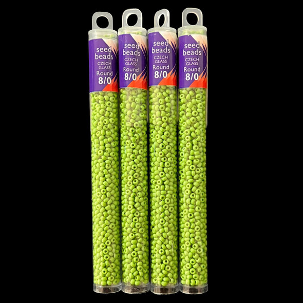 Seed Beads, 8/0 Czech, Round, LT. Green OP, 22 gram Tube