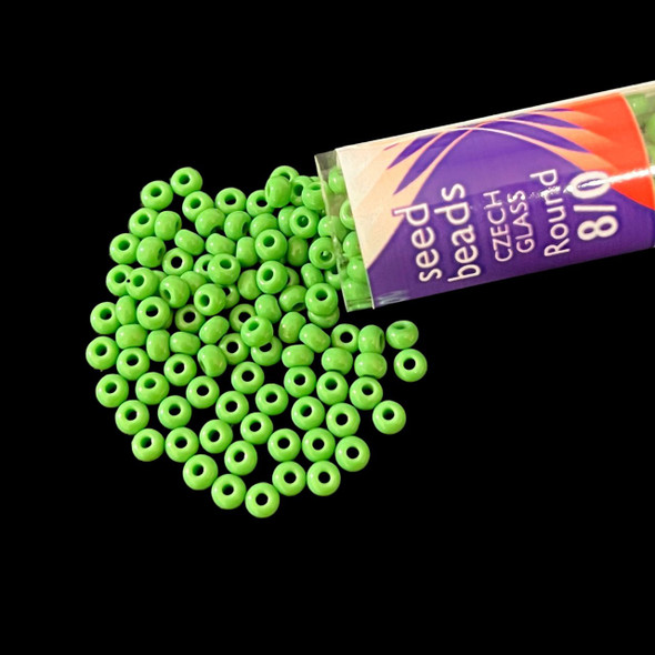 Seed Beads, 8/0 Czech, Round, Green OP, 22 gram Tube