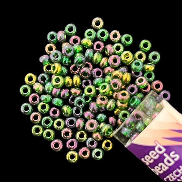Seed Beads, 8/0 Czech, Round, Green Trans AB, 22 gram Tube