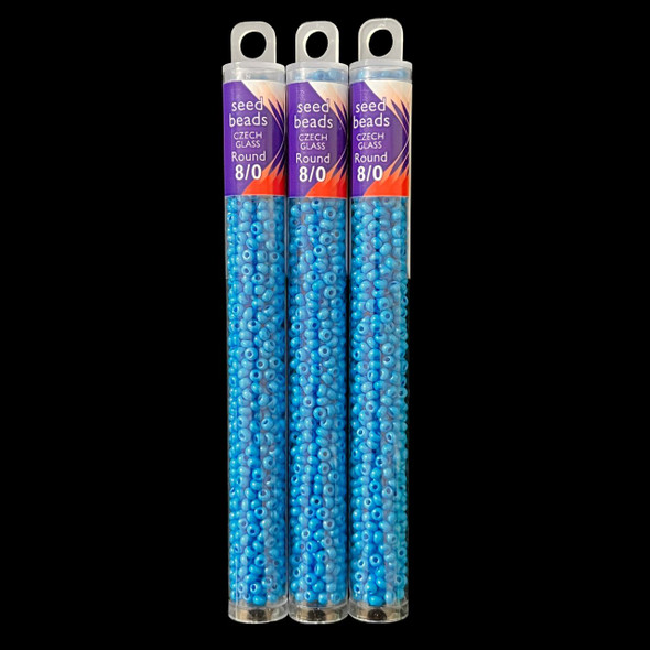 Seed Beads, 8/0 Czech, Round, OP Blue Dyed, 22 gram Tube