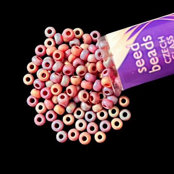 Seed Beads, 8/0 Czech, Round, Garnet AB, Matte, 22 gram Tube
