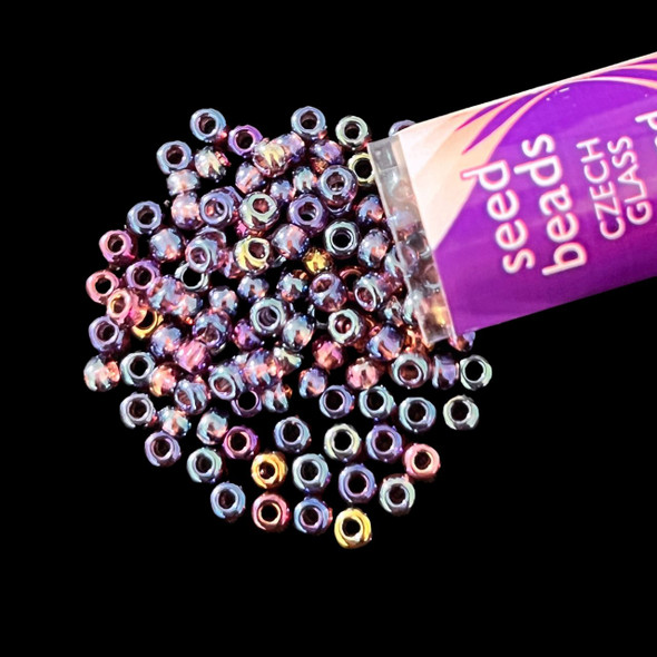 Seed Beads, 8/0 Czech, Round, Amethyst AB, 22 gram Tube