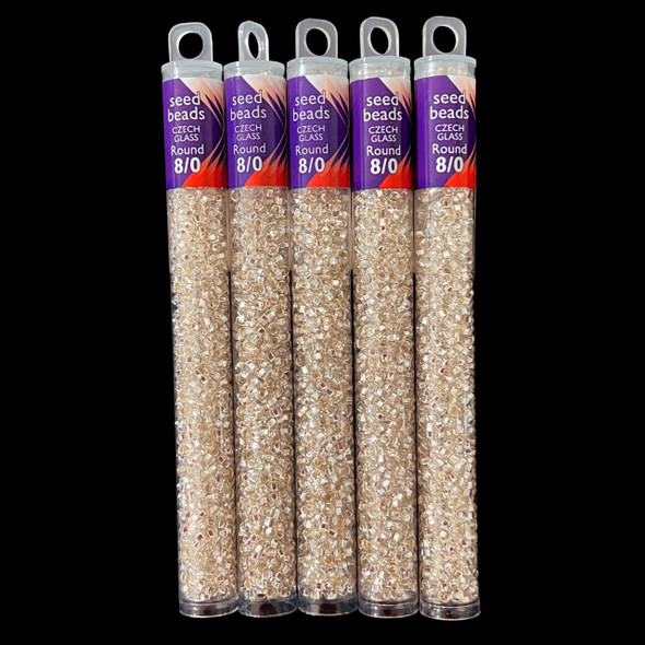 Seed Beads, 8/0 Czech, Round, Crystal S/L, 22 gram Tube