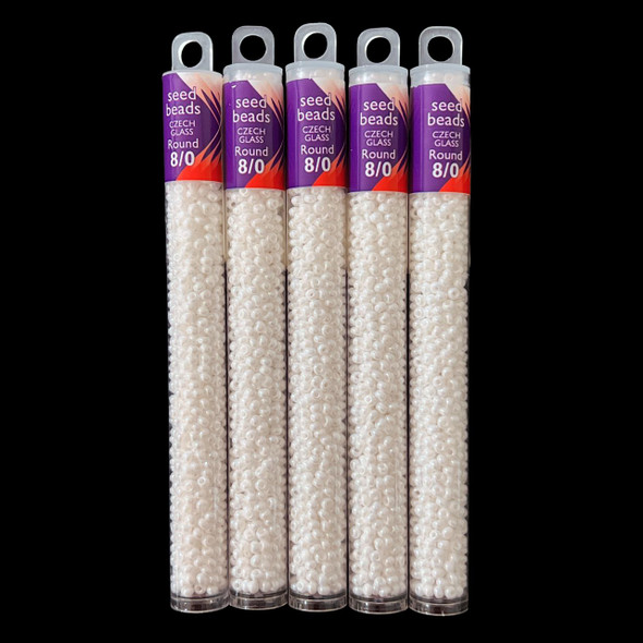 Seed Beads, 8/0 Czech, Round, OP White Luster, 22 gram Tube