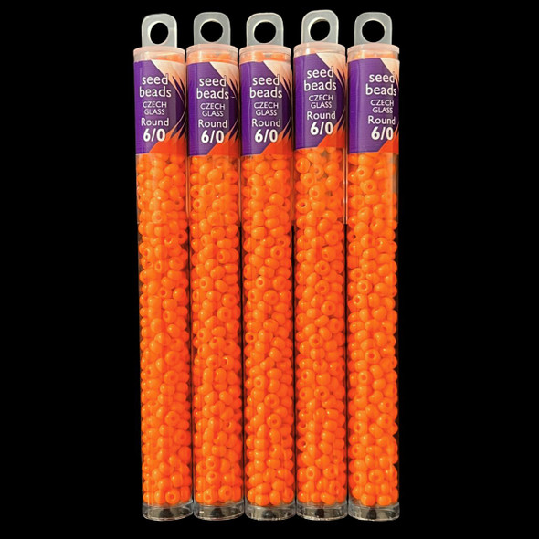 Seed Beads, 6/0 Czech, Round, Orange, 20 gram Tube