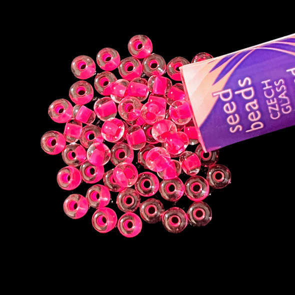 Seed Beads, 6/0 Czech, Round, Crystal Neon Pink, 20 gram Tube