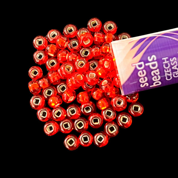 Seed Beads, 6/0 Czech, Round, Light Ruby S/L, 20 gram Tube