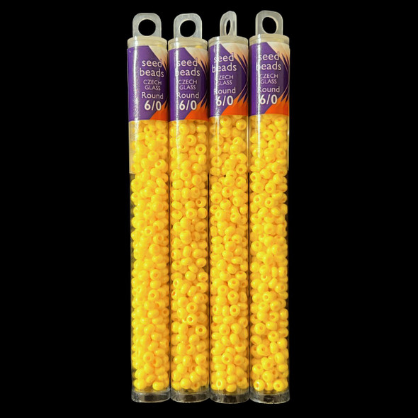 Seed Beads, 6/0 Czech, Round, OP Yellow Dyed, 20 gram Tube