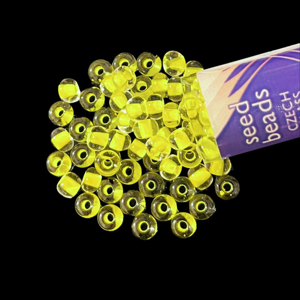Seed Beads, 6/0 Czech, Round, Crystal Neon Yellow, 20 gram Tube