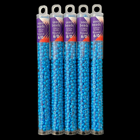 Seed Beads, 6/0 Czech, Round, OP Blue Dyed, 20 gram Tube
