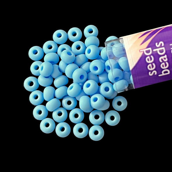 Seed Beads, 6/0 Czech, Round, Light Blue, Matte, 20 gram Tube