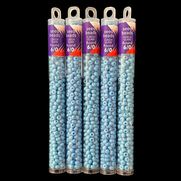 Seed Beads, 6/0 Czech, Round, Light Blue, Matte, 20 gram Tube
