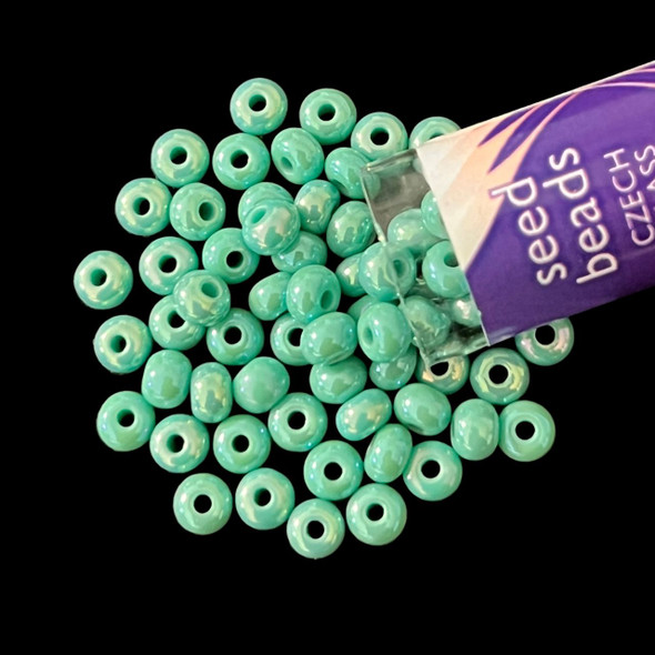 Seed Beads, Czech, Round, 6/0, Green Turquoise AB, 20g Tube